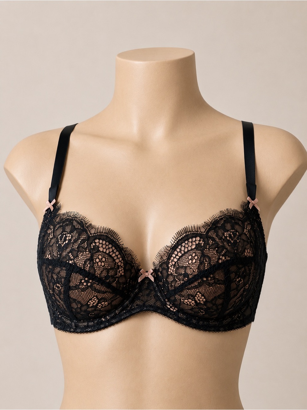 b.tempt'd by Wacoal B'sultry Lace Padded Balconette Bra NWT Sz 32D Black/Pink